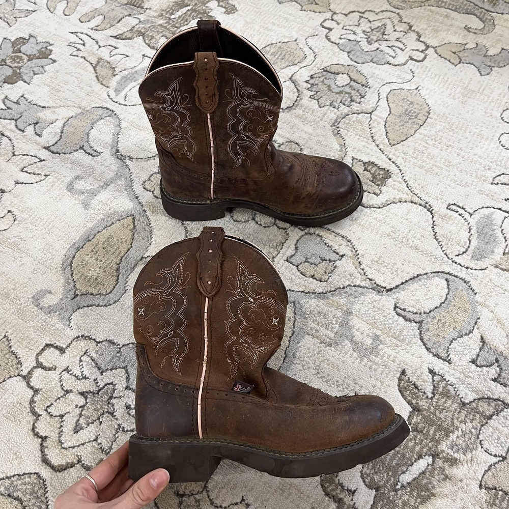 Justin Gypsy Boots Womens Size 7.5 Brown Leather Western‎ Mid Calf L9953 Cowboy